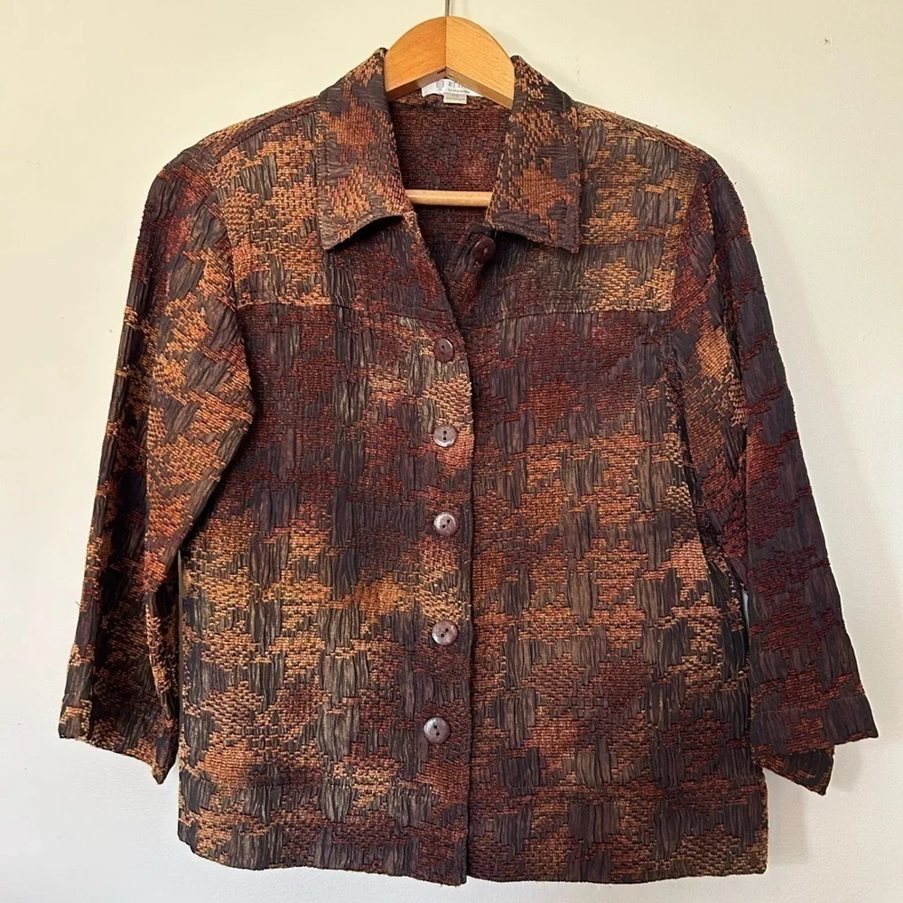 VTG Y2K ERIN LONDON BROWN BUTTON DOWN OPEN CARDIGAN JACKET SIZE‎ S P Grunge